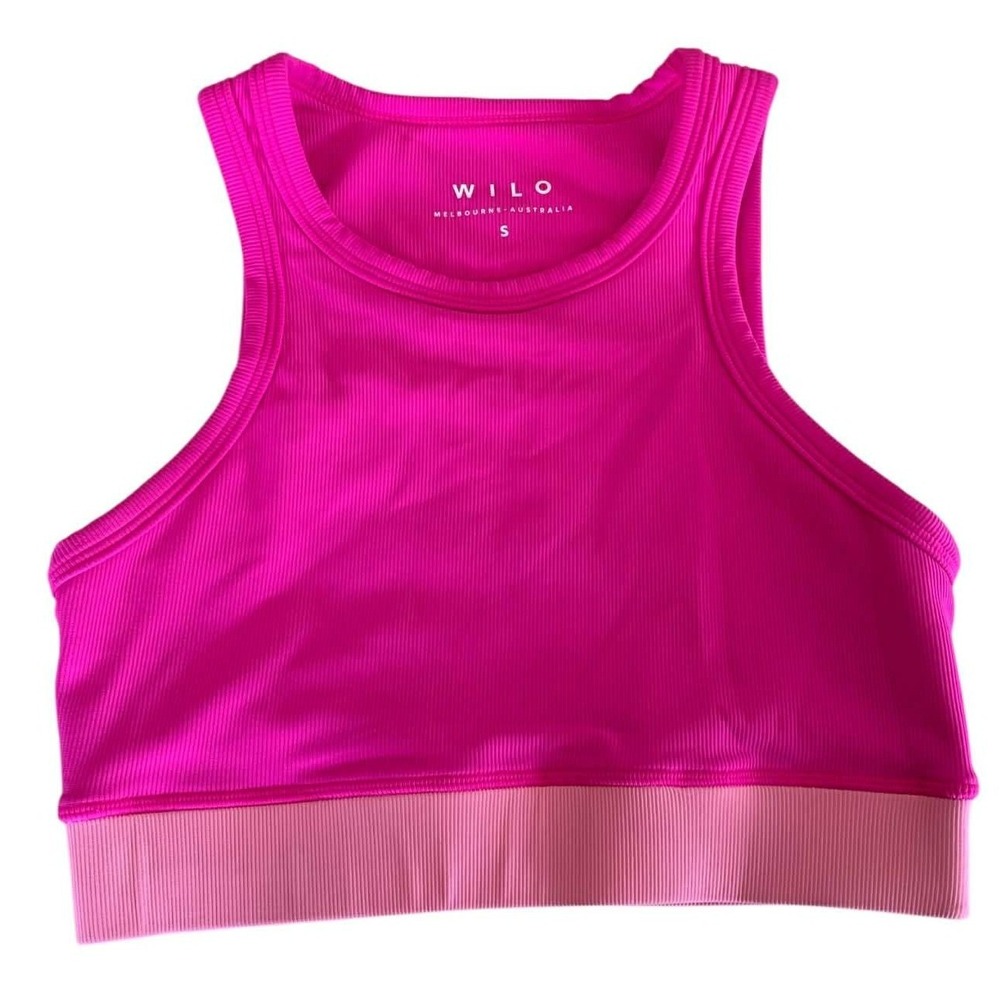 WILO‎ The Label Ribbed Sports Bra S Hot Pink Contrast Band Melbourne Australia